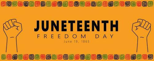 Juneteenth Freedom day banner template. Outline Clenched fists. National Independence Day, African American Emancipation Day. Vector illustration on Yelow Background with African pattern