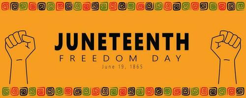 Juneteenth Freedom day banner template. Outline Clenched fists. National Independence Day, African American Emancipation Day. Vector illustration on Yelow Background with African pattern