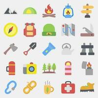 Icon set of camping. Camping and adventure elements. Icons in flat style. Good for prints, posters, logo, advertisement, infographics, etc. vector