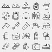 Icon set of camping. Camping and adventure elements. Icons in line style. Good for prints, posters, logo, advertisement, infographics, etc. vector