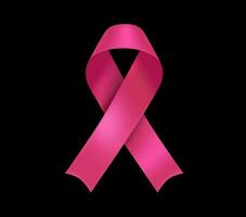 Breast cancer awareness symbol. Pink ribbon isolated on black background vector