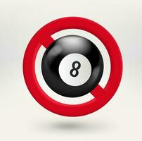 Billiard ball icon in red circle with crossed line. No light concept. 3d vector icon