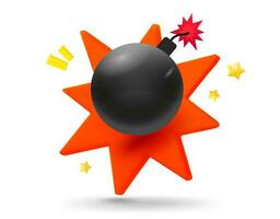 Bomb with explosion effect. 3d vector mobile application icon with notification