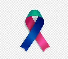 Thyroid cancer awareness symbol. Teal, pink and blue ribbon isolated on transparent background vector