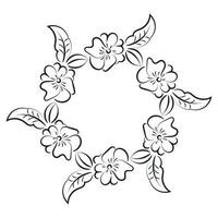 Free Embroidery Pattern. Printable Leaves Wreath. Hand drawn black and white floral wreath vector