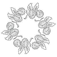 Free Embroidery Pattern. Printable Leaves Wreath. Hand drawn black and white floral wreath vector