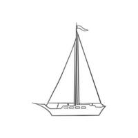 Sail boat. Cute boat with sails on a white isolated background. Sailboat and water waves. Vector illustration in a flat style.