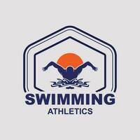 Simple Swimming Pool Silhouette, Swimmer Athlete on Sea Ocean Water Wave Logo design vector