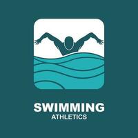 Simple Swimming Pool Silhouette, Swimmer Athlete on Sea Ocean Water Wave Logo design vector