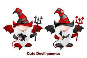 Cartoon Devil Gnomes with with the devils trident. Halloween leprechaun character vector