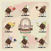 A set of ice creams on a stick with popular flavors. Cute cartoon character from the 60s, 70s. Retro style. vector