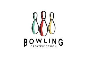 Bowling logo design with creative hand drawn concept vector