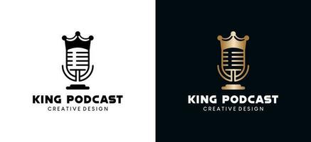 Podcast king logo design with creative concept, microphone logo vector illustration