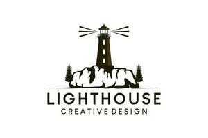 A lighthouse logo design on a hill with a creative concept vector