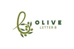 Olive logo design with letter b concept, natural green olive vector illustration