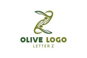 Olive logo design with letter z concept, natural green olive vector illustration