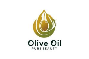 Woman beauty olive oil logo design with creative droplet concept vector