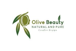 Woman beauty olive oil logo design with creative concept vector