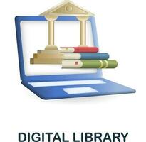 Digital Library icon. 3d illustration from e-learning collection. Creative Digital Library 3d icon for web design, templates, infographics and more vector