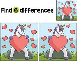 Unicorn Hugging a Heart Find The Differences vector