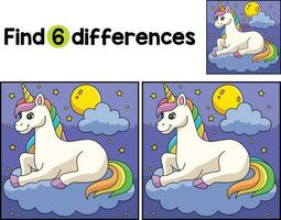 Unicorn Lying on the Cloud Find The Differences vector