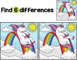 Unicorn Sliding on Rainbow Find The Differences vector