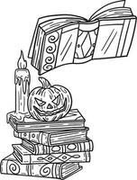 Halloween Books, Pumpkin, and Candle Isolated vector