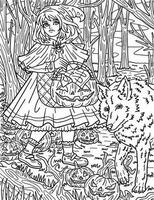 Halloween Child and Wolf Coloring Page for Adults vector