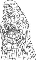 Halloween Hooded Traveler Isolated Coloring Page vector