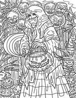 Halloween Hooded Traveler Adults Coloring Page vector