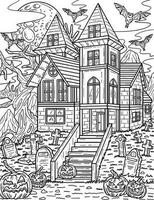 Halloween Haunted House Coloring Page for Adults vector