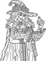Halloween Witch with Potion Isolated Coloring Page vector