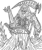 Halloween Grim Reaper Isolated Coloring Page vector