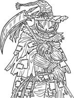 Halloween Scarecrow Scythe Isolated Coloring Page vector