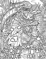 Halloween Scarecrow Scythe Adults Coloring Page vector