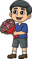 Child Holding Flowers Cartoon Colored Clipart vector