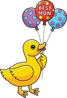 Duckling Holding Balloon Cartoon Colored Clipart vector