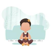 Little girl sits in the lotus position. Cute yoga, mindfulness and relaxation. Vector. vector