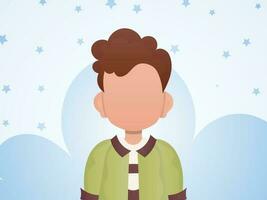 Portrait of a cute little boy. Poster with a child in the room. Vector illustration in cartoon style.