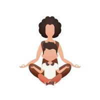 A girl with an adorable baby is sitting meditating. Isolated. Cartoon style. vector