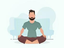 A man sits and meditates. Yoga. Cartoon style. vector