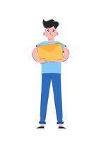 The guy is holding an envelope. Isolated on white background. Good for apps, presentations and websites. Vector. vector