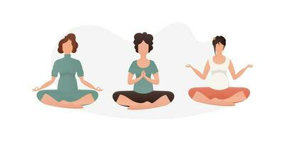 Set of Women Meditate. Isolated on white background. Vector. vector