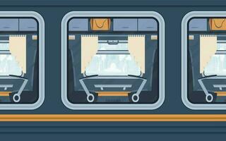 Windows Train. Rail transport outside. Cartoon style. Flat style. vector