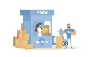 Postal office. Delivery point for parcels. Cartoon style. Isolated. Illustration in vector format.