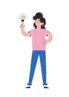 Girl and light bulb. Idea concept. Isolated on white background. Good for apps, presentations and websites. Vector. vector