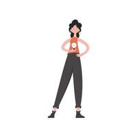 A woman stands in full growth with a light bulb in her hands. Isolated. Element for presentations, sites. vector