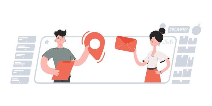 un hombre y un mujer estar con un cinturón y sostener un navegación icono y un carta. comunicaciones elemento para presentaciones, sitios vector