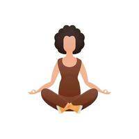 Woman Meditates. Isolated on white background. Vector illustration in cartoon style.