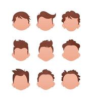 Big Set of Faces of little boys with different hairstyles. Isolated. . vector